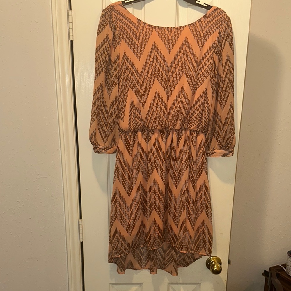 My Michelle Brown and Orange Bishop Sleeve Sundress